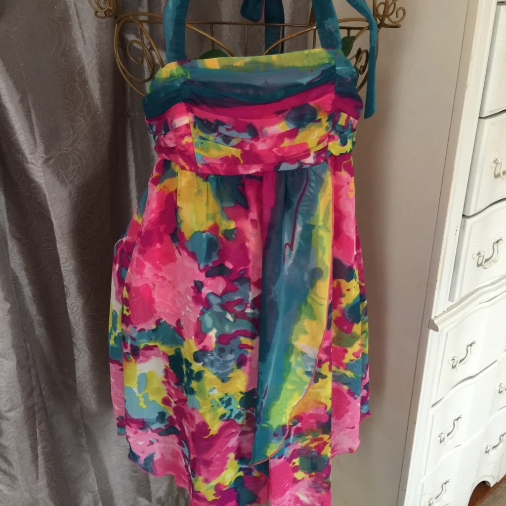 Short halter dress neon colors slip on sz small